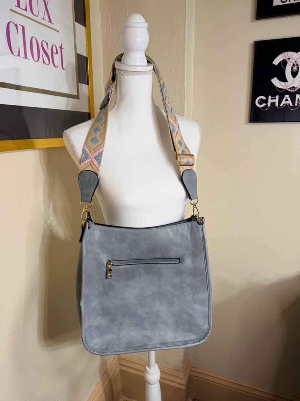 Light Gray Shoulder‎ Tote with Patterned Removable Strap